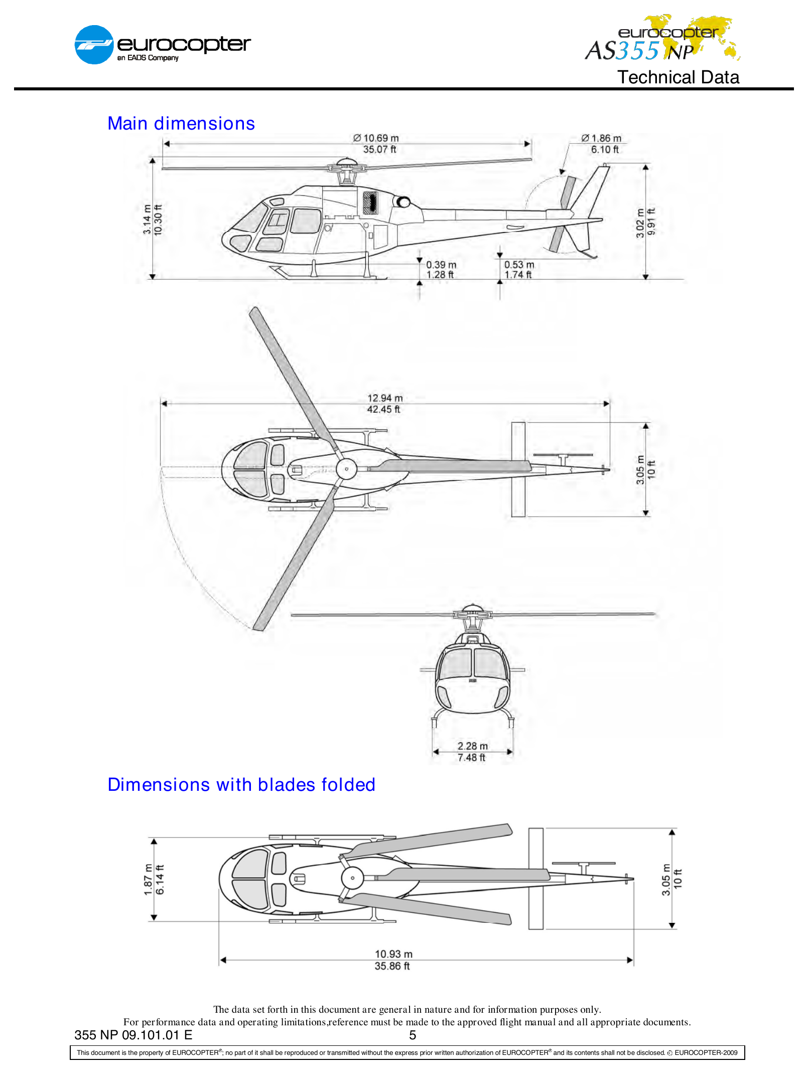 Airbus AS 355 NP manufacturer main-dimension drawing