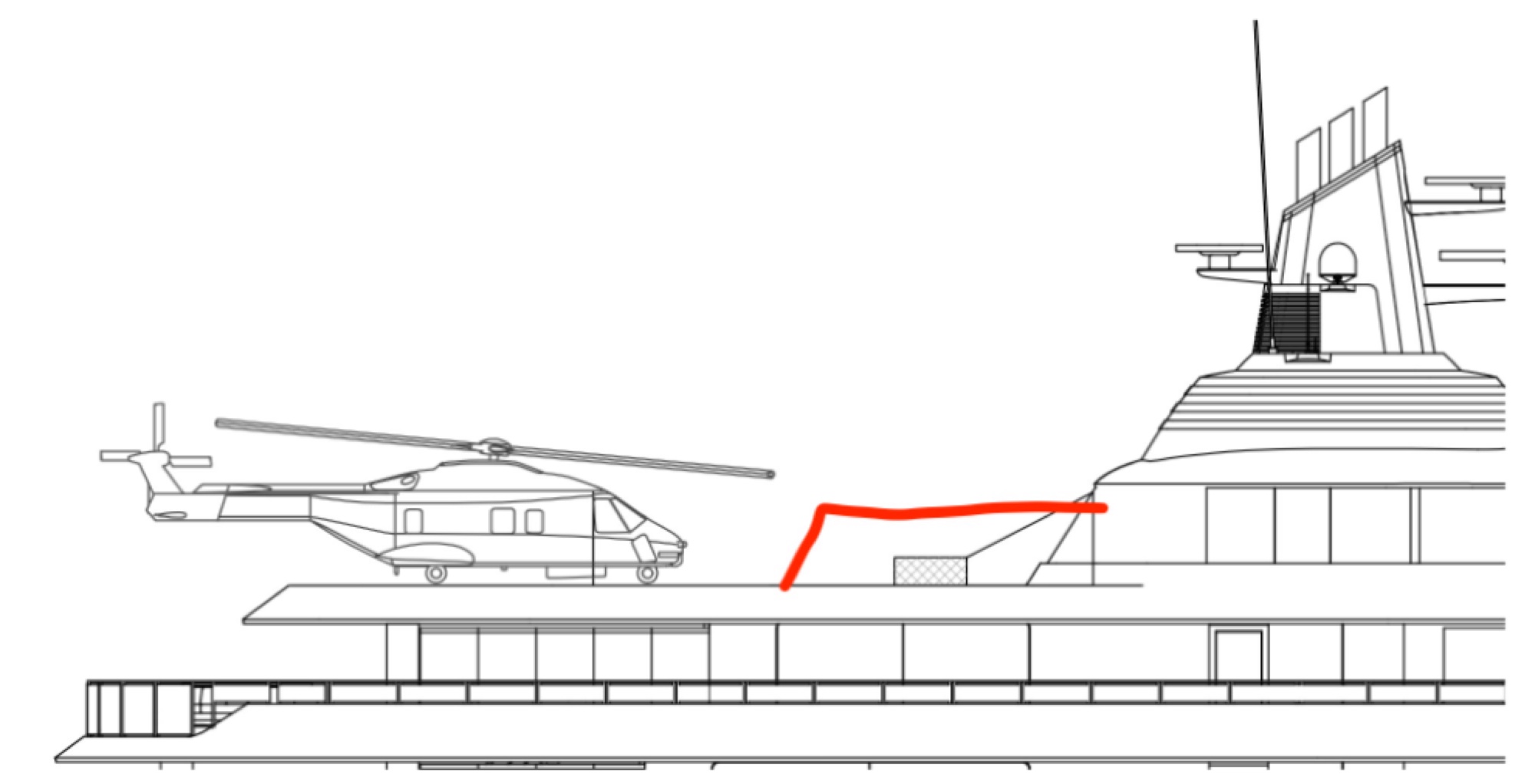 Profile drawing of newbuild with fold-down side sketched